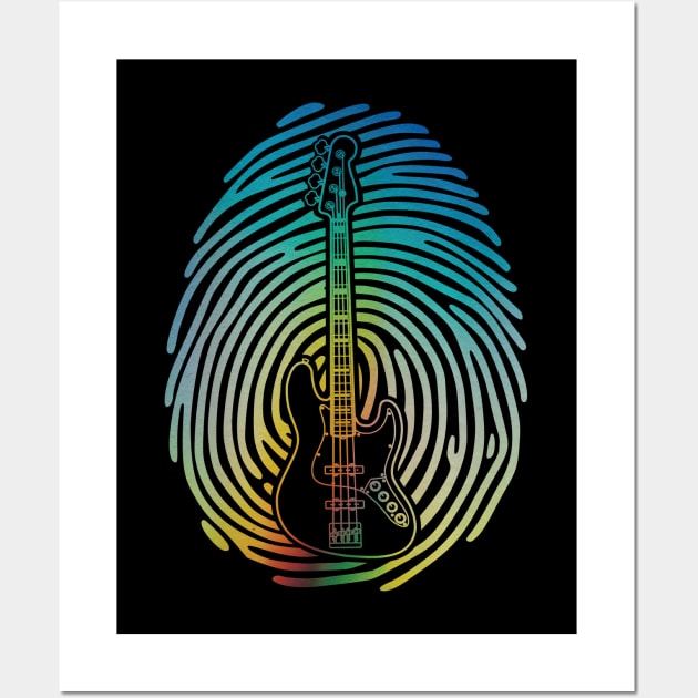 Fingerprint Bass Guitar Outline Colorful Theme Wall Art by nightsworthy